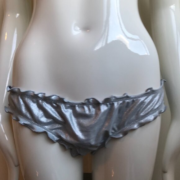 SunDazed 34 DD Bra cup solid silver metallic underwire top set shirred ruffled - Picture 12 of 13